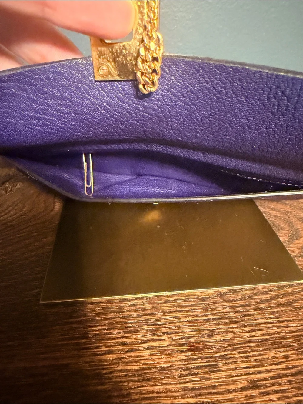 Chloe Purple Drew Leather Wallet with Gold Chain Accent